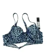 Nicole Miller Blue Leopard Print Women's Bikini Swim Top Nylon Medium NWT