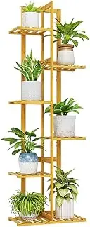 DelSol Bamboo Plant Stand Rack Multiple Flower Pot Holder Shelf, Indoor&Outdoor Planter Display Shelves for Patio Garden, Living Room, Corner Balcony and Bedroom,Wood Color (6 Tier 7 Potted)