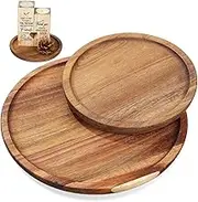 BESTYASH 2 Pcs Round Wooden Trays Rustic Decor for Kitchen Countertop Coffee Table Stylish Serving Tray for Snacks Candles Home Farmhouse Use Easy Maintenance