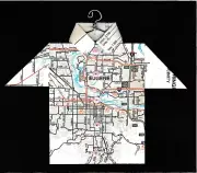 Origami Map Shirt Oregon, Eugene, Univ. of Oregon, Autzen Stadium, Willamette R.