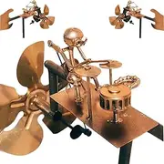 Handmade Metal Drummer Windmill,Drummer Windmill Garden Spinners,Percussionist Music Figurines and Statues,Rockin Art Figurine,Wind-Powered Kinetic Sculpture,for Yard Lawn Garden Patio Decor