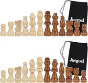 Juegoal Wooden Chess Pieces Only, 32 Pieces Wood Chessmen Pieces, 3 Inch King Figures Chess Game Pawns Figurine Pieces, Replacement of Missing Piece, Includes Storage Bag
