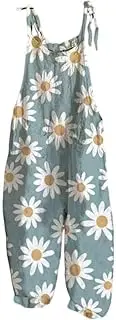 [Bengbobar] Jumpsuits For Women Casual Loose Summer Rompers Boho Floral Rompers Wide Leg Bib Overall with Pockets Womens Pants