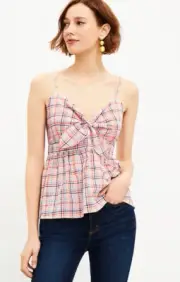 NWT Women's Ann Taylor LOFT Gingham Tie-Front Cami Top Sz Large