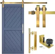 Rio Salto Gold Barn Door Hardware Kit Adjustable Length Sliding Door Hardware Modern Barn Interior Gold Brushed Brass Panel Hardware - NO Door (Hardware Kit Plus, 6ft 8in)