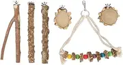 Parrot Perch Set Wooden Branch Platform Swing Bird Stand Chewing Kit for Budgies Cockatiels 6pcs