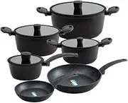 10pcs Black PPG-QuanTanium Marble Coating Non-Stick Cookware Set