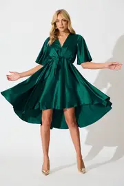 Women's Party Helsinki Dress Half Sleeve in Emerald Green Satin 8