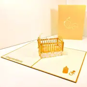 Gold Cot 3D Pop Up Baby Shower Card