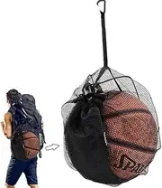 Basketball Bag, Ball Bag, Drawstring Mesh Basketball Storage Net Bag, Multi-Sport Ball Bag - Includes Clip-On Ball Holder for Backpack, Ideal for Basketball, Football, and Volleyball