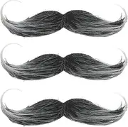 Pack of 3 Moustache for Gluing, Schnauzer for Gluing, Fake Beard, Fake Mustache, False Beard Costume, Moustache Gluing, Self-Adhesive, Moustache Men's Fancy Dress, Detective Beards (Black), a