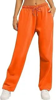 [Generic] Women's Loose Fit Sweatpants Open Bottom Straight Leg Running Joggers Pants Stretch Drawstring High Waist Trousers