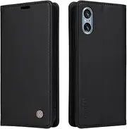 [YBFJCE] Case for Sony Xperia 10 VI - PU Leather Wallet Flip Folio Cover With Card Holders, Magnetic Closure - Compatible With Sony Xperia 10 VI - Black