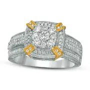 1.0 CT. T.W. Composite Natural Diamond Cushion Frame Antique Vintage-Style Engagement Ring in Solid 10K Two-Tone Gold
