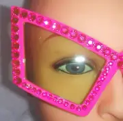 UNIQUE BOUTIQUE SEXY GEOMETRIC SHAPED HUGE PINK SUNGLASSES WITH RHINESTONES
