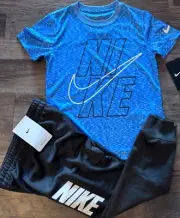 NWT Nike Boys 6 Light Blue/Dark Gray/White Dri-Fit Pants Set Size 6