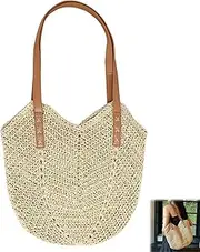 [WOKICOR] Straw Handbag Women's Bohemian Beach Bag, Summer Beach Bag, Straw Large, Straw Bag, Women's Straw Shoulder Bag, Straw Bags, Bohemian Handwoven, Braided Raffia Bag for Travel, Beach
