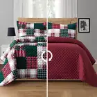 3-Piece Plaid Patchwork Reversible Quilt - Soft Bedspread with Matching Pillow S