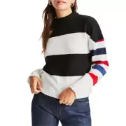 NWT Brixton Claudia Sweater Black White Red Blue Stripe sz S