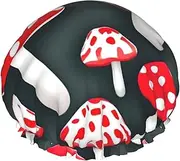 Red White Mushroom Print Shower Cap For Women Men Reusable Lightweight Soft Bath Hair Cap With Elastic Band