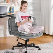 COMHOMA Modern Criss Cross Office Chair, Armless, Wide Cross Legged, Mid Back, Swivel, Velvet, Gray