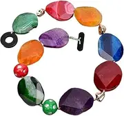 [Generic] 20'' Big Colorful Agate Slice Stone Freeform Faceted Chunky White Keshi Pearl Bezel Enamel Beads Necklace Handmade Lady Gift