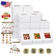 200 Count Square White Bakery Boxes with Clear Window - Ideal for Desserts