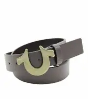 NWT True Religion SAGE BELT Heavyweight Horse Shoe Buckle BROWN BRONZ Mens 32-44