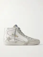 [Golden Goose] Golden Goose - Slide Distressed Suede And Leather High-top Sneakers - White - IT39 IT 39 White