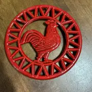 Cast Iron Trivet Enamel Red Rooster Wall Hanging Farmhouse Country Decor