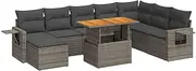 vidaXL 9-Piece Grey Poly Rattan Garden Sofa Set with Cushions - Modular Outdoor Seating for Patio/Terrace - Includes Adjustable Table and Storage Function
