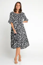 Jackson Dress - Black/White Ripple