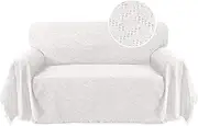 H.VERSAILTEX Cotton Sofa Cover Washable Sofa Couch Covers Textured Geometrical Jacquard Fabric Sofa Cover Living Room Sofa Throws Sofa Slipcovers for Pets, Kids(180cm x 260cm, Large, White)