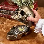 Macabre Sunken Eye Skull Desk Clock Guardian of Time Sculptural Timepiece