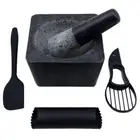 Large Mortar & Pestle Set with Garlic Peeler, Avocado Slicer & Spatula,Authentic