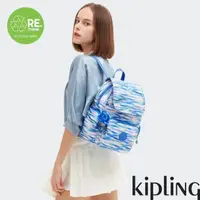 在飛比找momo購物網優惠-【KIPLING官方旗艦館】藍粉海洋波紋印花掀蓋拉鍊後背包-