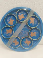 New Old Stock Vintage Metal Tray Souvenir State of TEXAS Blue With Coasters