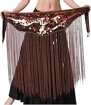 [Mr.Fashion] Belly Dance Long Fringed Sequin Hip Scarf Skirt Belt Training Dress Waist Cover Performance Waist Chain Waist Scarf