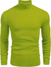 [JEShifangjiusu] Mens Slim Fit Turtleneck Sweater Soft Knitted Long Sleeve Sweater for Men Pullover Turtle Neck Shirt, Light Green, L