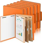 Skyygemm 12 Pcs Pressboard Classification Folders with 3 Pocket Dividers 2'' Expansions Heavy Duty 2 Prongs Fastener Employee File Folder for Standard Medical File Document Office Report(Orange)