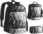 [WURTON] Music Notes Print Print Teenage Bookbag Lunch Bag Pencil Case 3 In 1 School Backpacks Set Kids Backpack, Music Notes Print, One Size