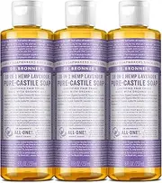 Dr. Bronner's - Pure Castile Liquid Soap 3 Pack - Organic Oils - For Skin, Face, & Body - Hemp Lavender Scent - (3x237ml)