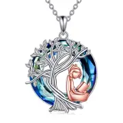 YFN Book Necklace Sterling Silver Reading Book Pendant Crystal Tree of Life L...