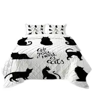 Black and White All You Need is Cats Coverlet