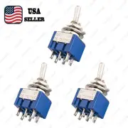 3x DPDT Guitar Mini Toggle Switch 2 Position ON/ON 6 PIN Car/Boat Switches Blue