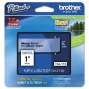 Brother P-Touch TZe Standard Adhesive Laminated Labeling Tape, 1"w, Black on Cle