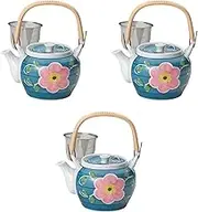 Set of 3, Arita Pot, No. 6 with Arabesque Flower U (5.3 x 4.3 inches (13.5 x 11 cm), 950cc | Arita Yaki Pot, Setomonohonpo
