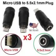 3 Pcs 5.5x2.1mm Female Jack to Micro USB Male Plug DC Power Connector Adapter