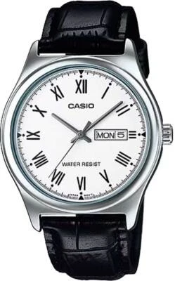Casio Analog White Dial Black Leather Men's Watch MTP-V006L-7B