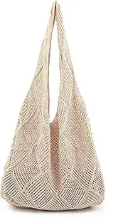 [Stizimn] Crochet Mesh Beach Tote Bag Shoulder Bag Handbags Knitting Hollow Summer Bag Hobo Bag Aesthetic for Women